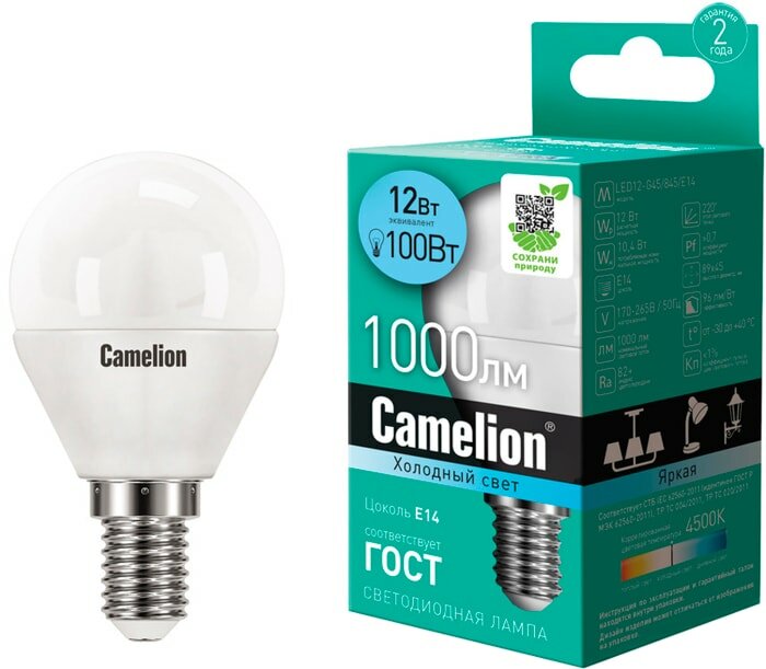 Лампа Camelion светодиодная LED12 G45 845 E14 12вт