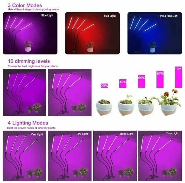 Фитолампа для растений полный спектр на прищепке, 4 лампы - фотография № 8