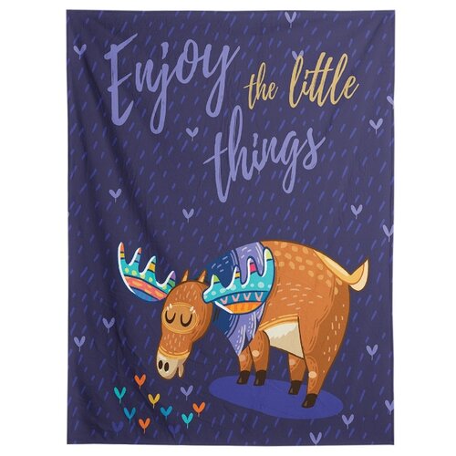 фото Большой плюшевый плед joyarty 150x200 из микрофибры (велсофт) лось и сердечки на диван или кресло