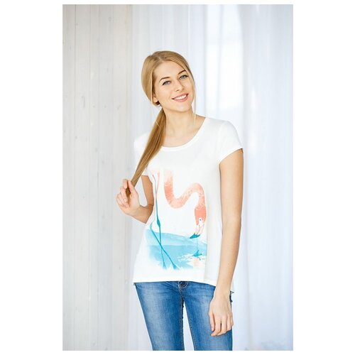 Trikozza Женская футболка с коротким рукавом и принтом-фламинго, белый, 48