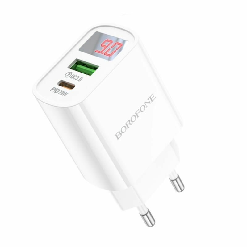 Сетевое зарядное устройство USB Borofone BA78A (20W/QC3.0/порт USB-C PD/LED) <белый>