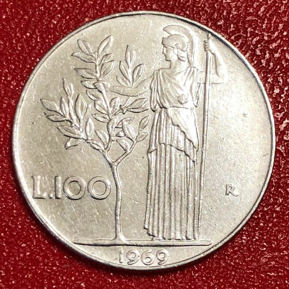 Монета Италия 100 лир 1969 год #5-8