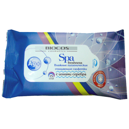BioCos Влажные салфетки антибактериальные с ионами серебра, 15 шт. салфетки дезодорирующие женские biocos sport 15 шт