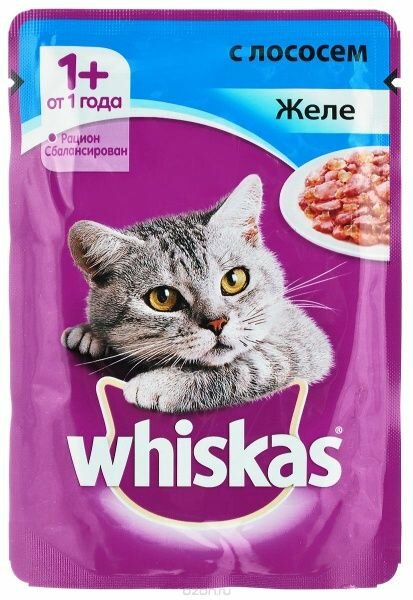 Влажный корм для кошек Whiskas Вискас желе с Лососем