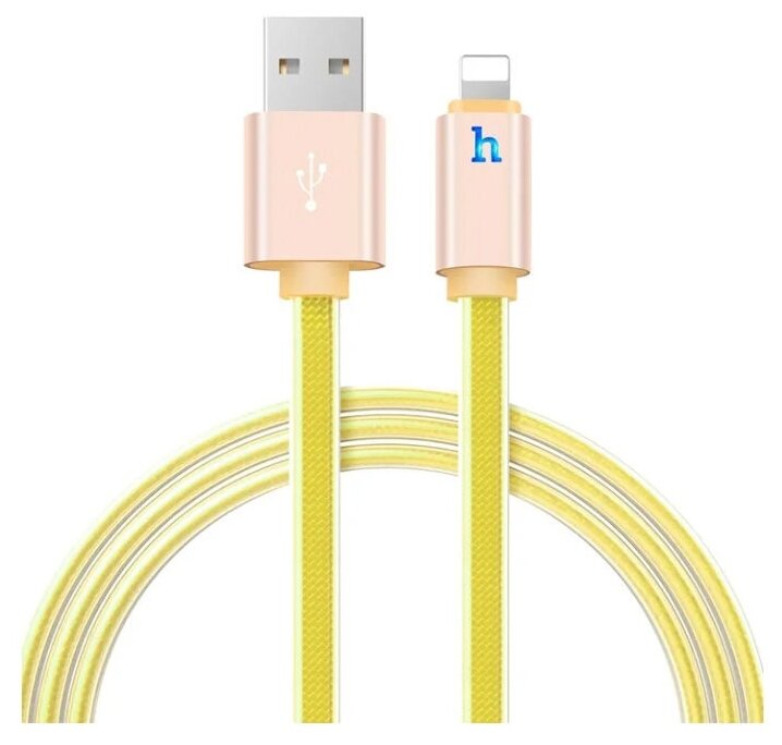 Кабель USB HOCO UPL12 Metal Jelly Knitted , USB - Lightning, 2.1А, 1.2 м, золотой, с индикатором