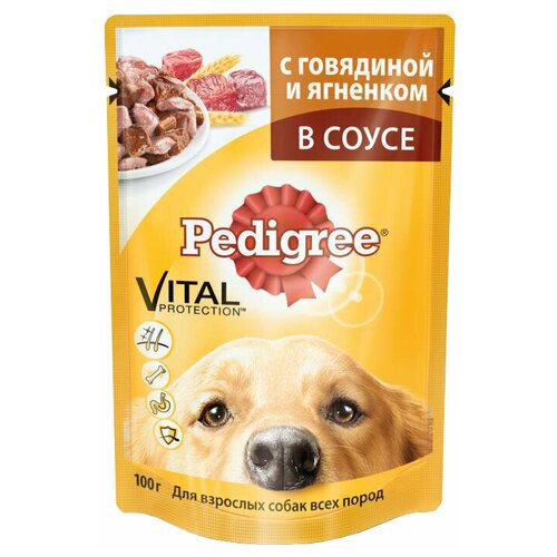 Pedigree влажный корм для взрослых собак всех пород, говядина и ягненок в соусе (28шт в уп) 85 гр
