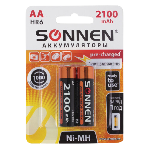 Батарейка SONNEN AA HR06, в упаковке: 2 шт.