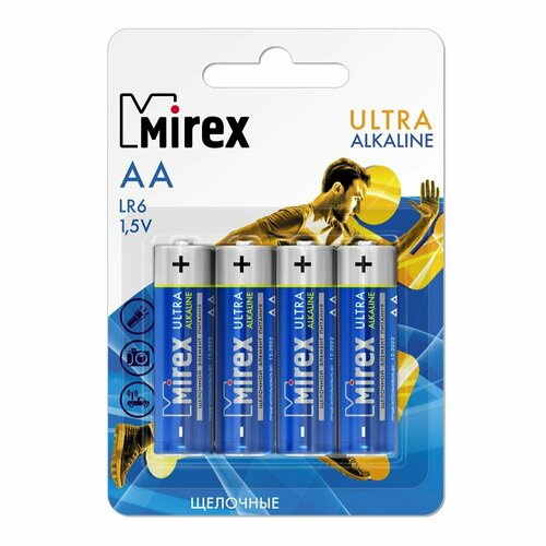 Батарейки щелочные Mirex LR6 / АА (пальчиковые) 1,5V 4 шт батарейки щелочные mirex lr6 aa 1 5v 4 шт