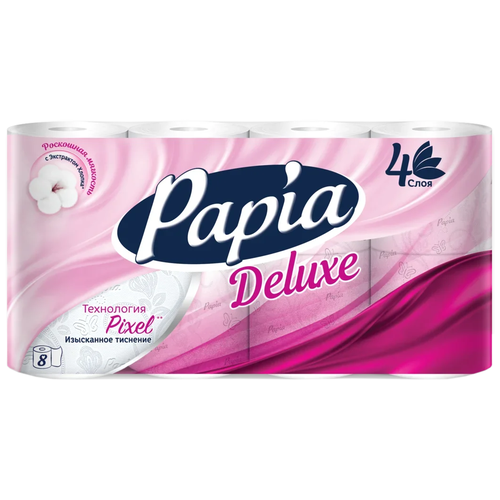 туалетная бумага papia deluxe 4 слоя 8 рулонов Туалетная бумага Papia Deluxe белая четырехслойная 8 рул., белый