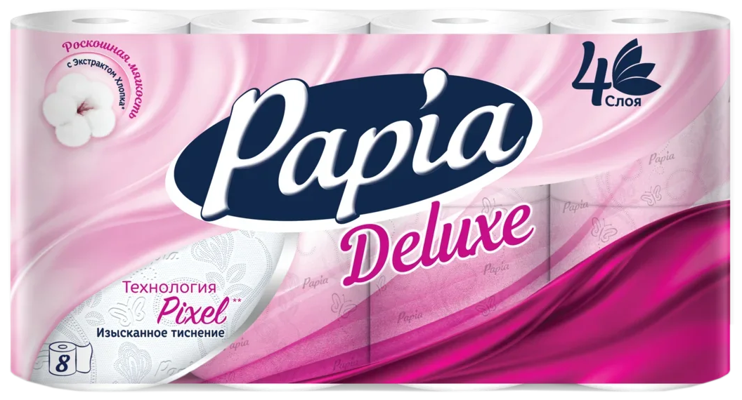 Туалетная бумага Papia Deluxe белая четырехслойная 8 рул, белый