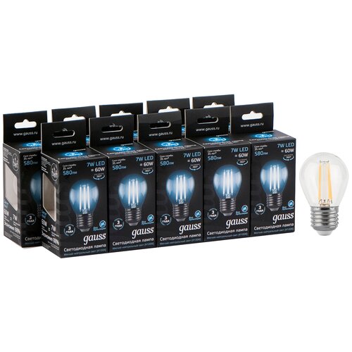 фото Светодиодная лампа gauss led filament globe e27 7w 4100k (упаковка 10 шт)
