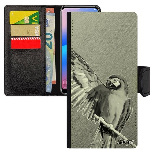 фото Чехол книжка на мобильный p30 lite, "попугай" кеша птица utaupia