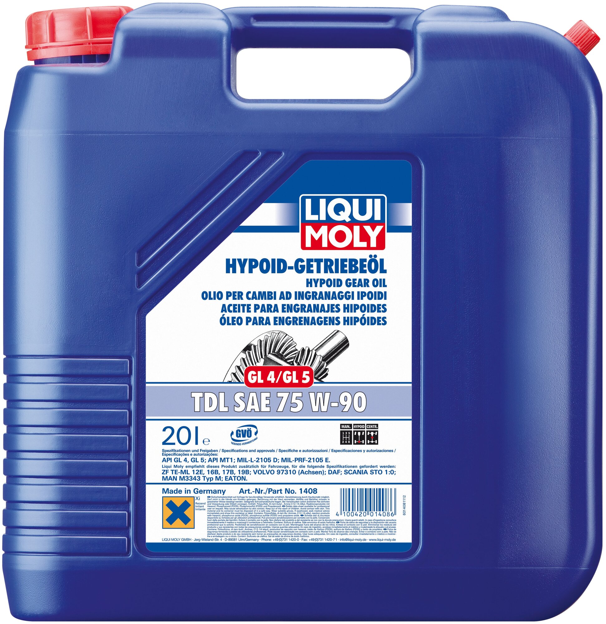 Масло Трансмиссионное Hypoid-Getriebeoil Tdl 75w-90 (20l) Liqui moly арт. 1408