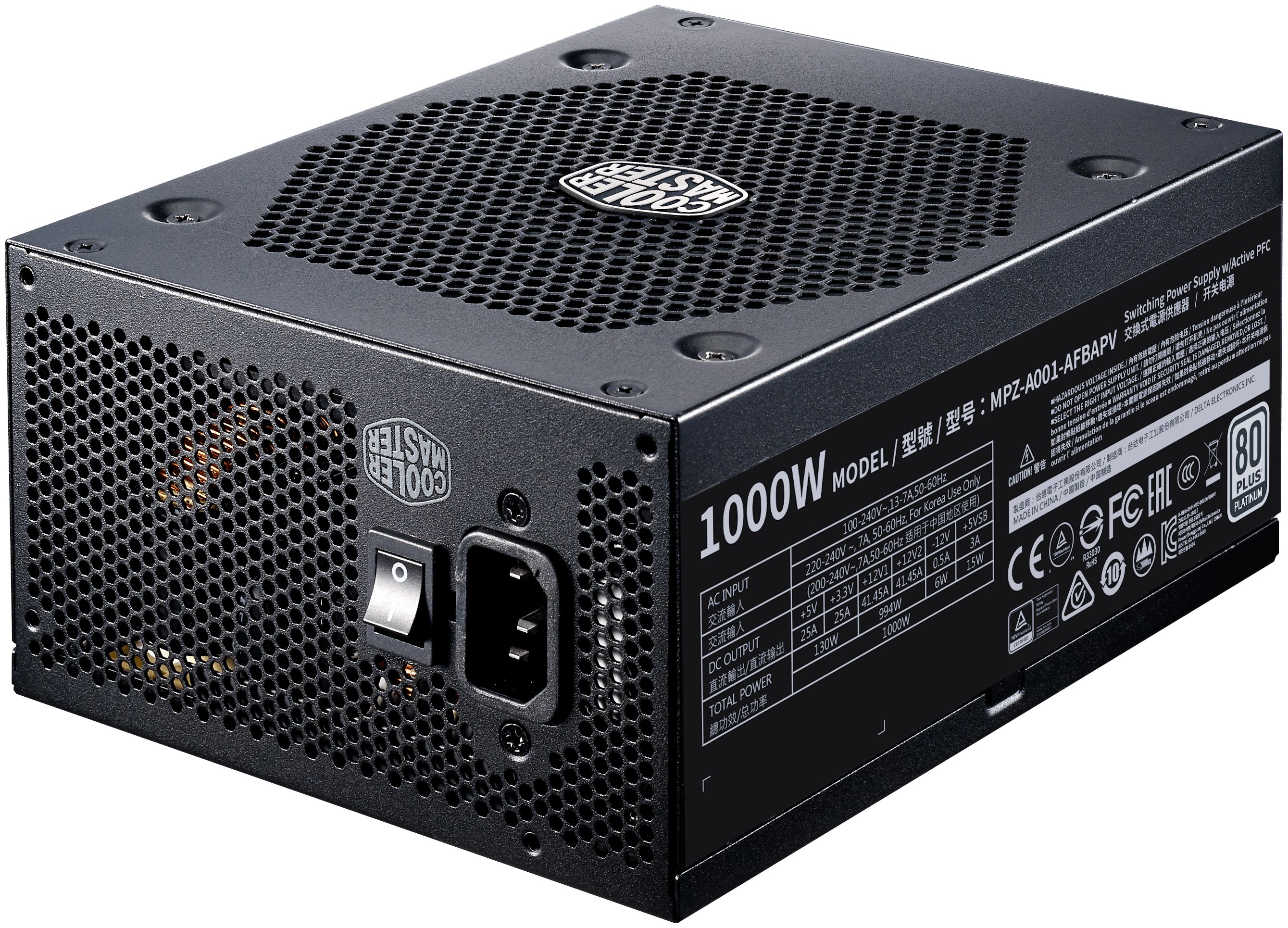 Блок питания ATX Cooler Master MPZ-A001-AFBAPV-EU 1000W, APFC, 135mm fan, 80 PLUS Platinum, отстегивающиеся кабели - фото №4