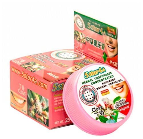 Зубная паста 5star4a Bamboo Clove Herbal Toothpaste Concetrated Концентрированная травяная зубная паста с гвоздикой, 25 мл, 25 г, розовый