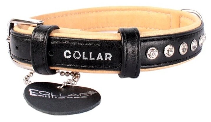 Ошейник кожаный для собак лакированный со стразами премиум класса черный 20 мм 30 – 39 см Collar Brilliance (1 шт) - фотография № 2