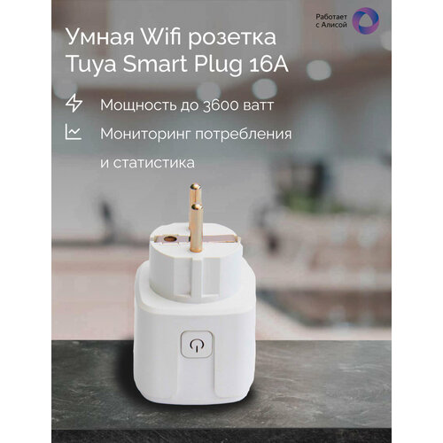 Умная Wifi розетка Tuya Smart Plug 16А. Работает с Алисой.