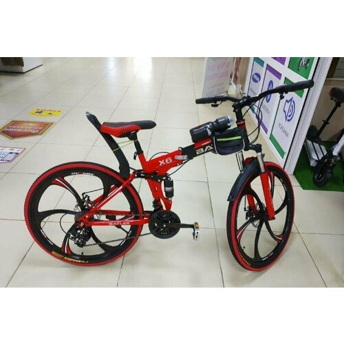 Велосипед складной Двухподвесной Bmv 26 Рама 175 Горный Взрослый Подростковый Спортивный Дисковый тормоз красный 2466900₽