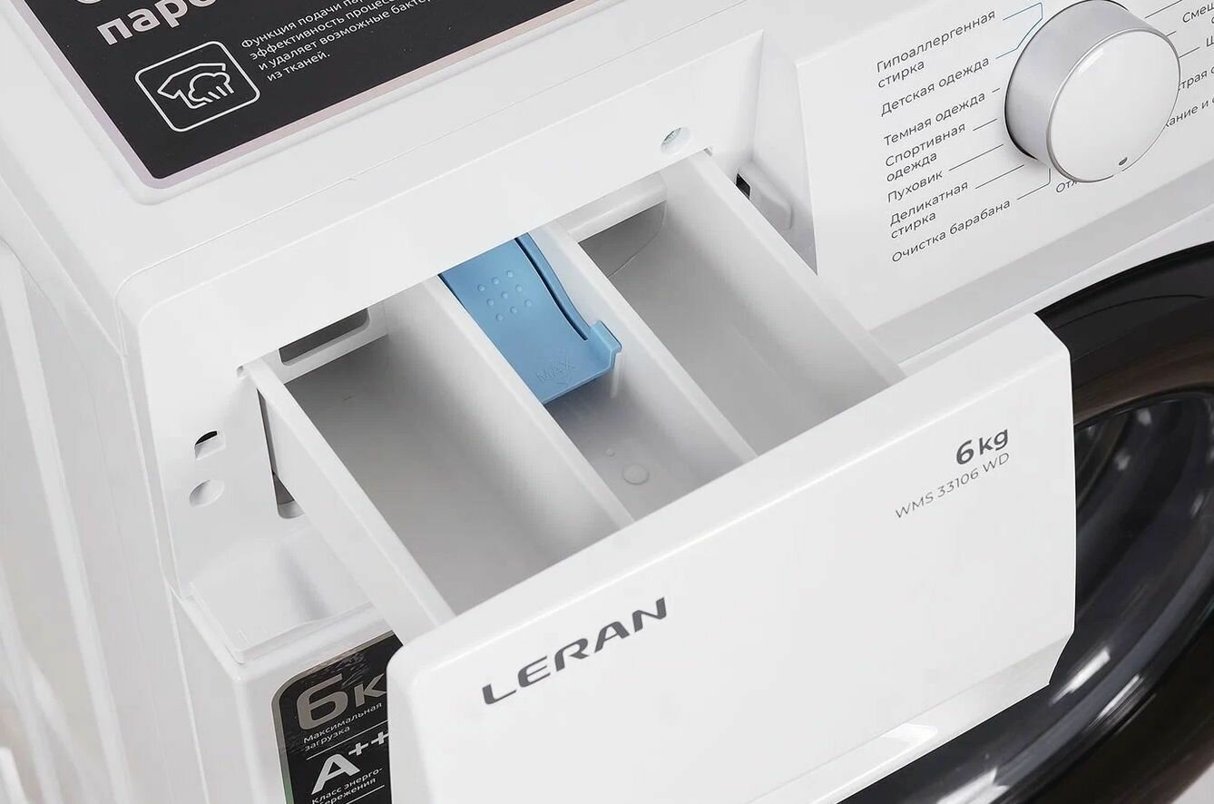 Стиральная машина Leran WMS 33106WD, максимальная загрузка 6 кг, отжим 1000 об/мин, фронтальная 15 программ стирки, — фото 1