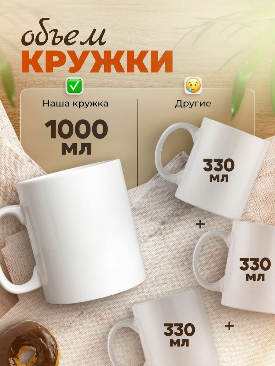 Большая кружка 1 литр для чая и кофе в подарок белая без принта — фото 1