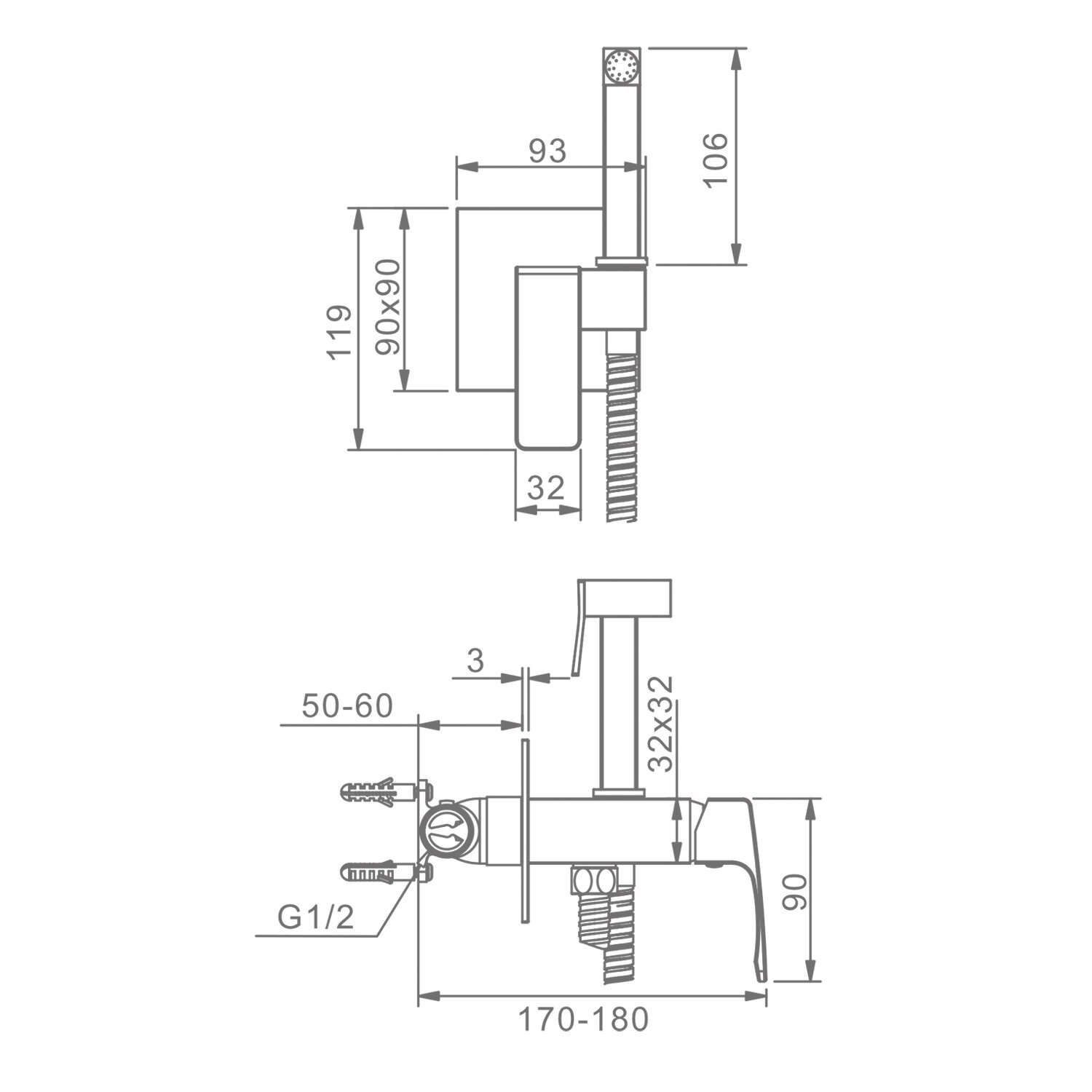 Смеситель с гигиеническим душем встраиваемый Raglo R01.52.06, латунь, черный — фото 1