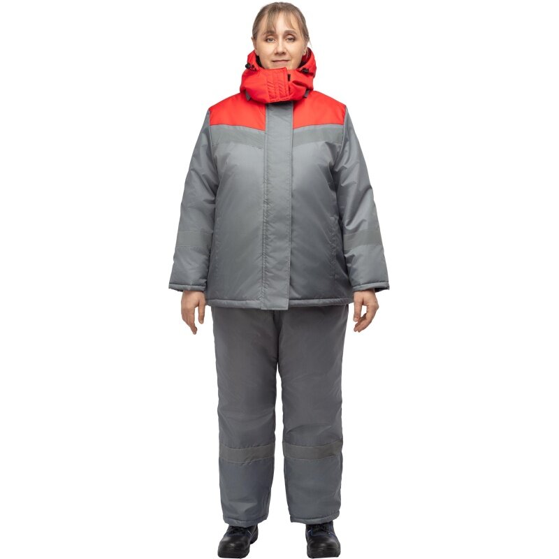 Рабочая куртка КНР зимняя женская серо-красная размер 48-50 рост 158-164 см (з46-КУ жен сер/крас)