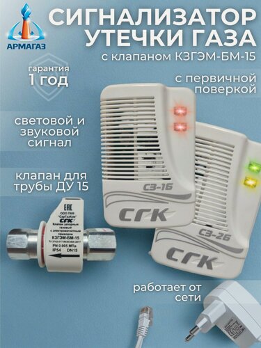 Изображение товара Система автономного контроля загазованности (сакз) СГК-2-Б-СО-СН DN15 с клапаном (2 сигнализатора + клапан запорный)