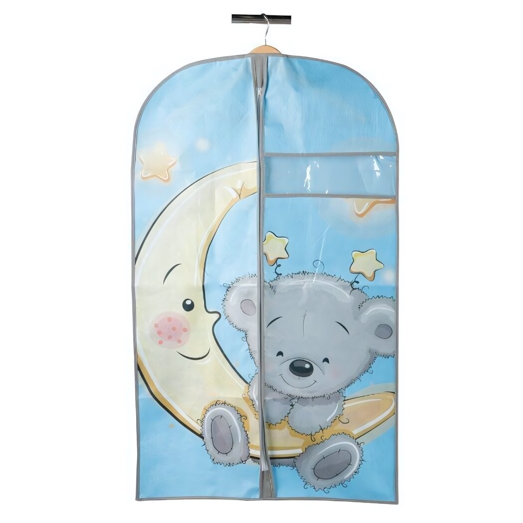 Чехол для одежды дышащий «Мишка» 100х60 см голубой защита от пыли и влаги