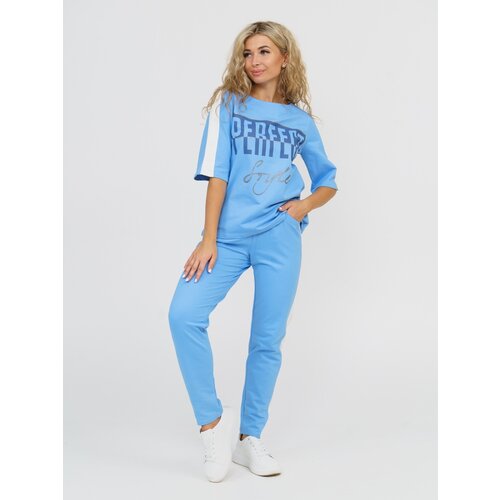 Костюм NSD-STYLE, футболка и брюки, повседневный стиль, прямой силуэт, карманы, размер 48, голубой