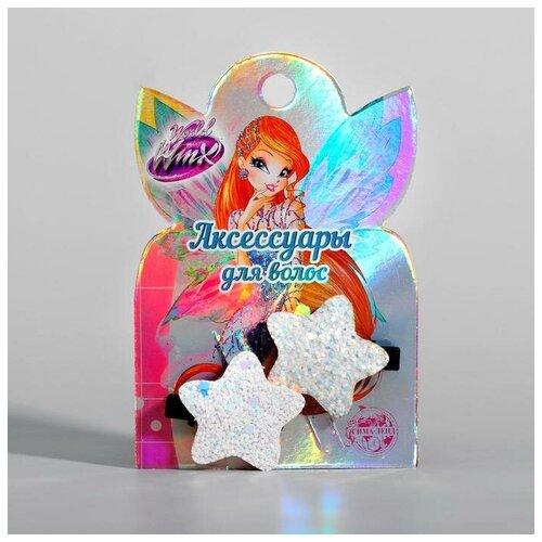 WINX Набор заколок, белые с блестками, 2 шт, 7,5 x 11 см "Звезды", WINX