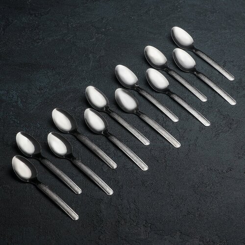 Набор ложек чайных «Крапинка», длина 13,5 см, 12 шт, цвет серебряный