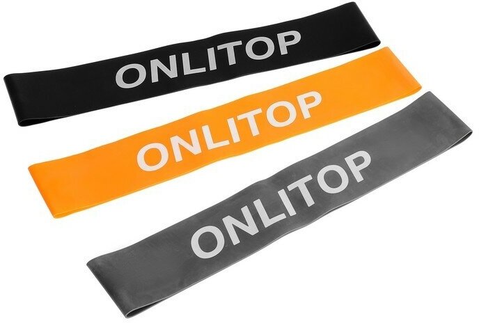 ONLYTOP Набор фитнес-резинок ONLYTOP: нагрузка 10, 14, 22 кг, 3 шт, 30х5 см, цвета микс