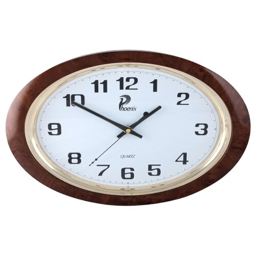 фото Настенные часы овальные phoenix p 121038 ободок под коричнево-красный орех 40,2х26,2 см