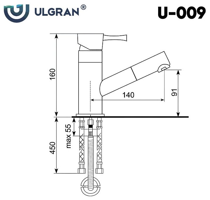 Смеситель для кухни Ulgran U-009-308, черный - фото №4