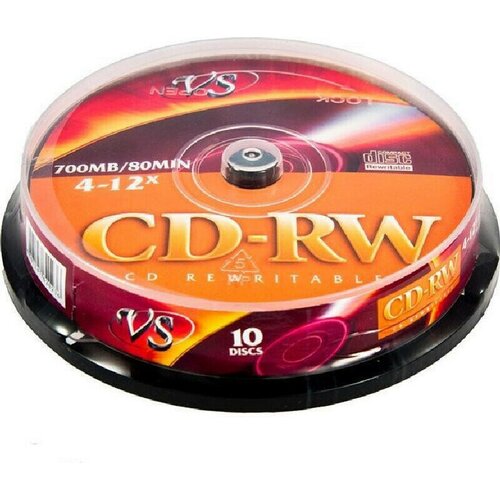 vs диск cd rw 80 4 12x cb 10 cdrwcb1001 CD-RW Носители информации CD-RW, 4x-12x, VS, Cake/10, VSCDRWCB1001