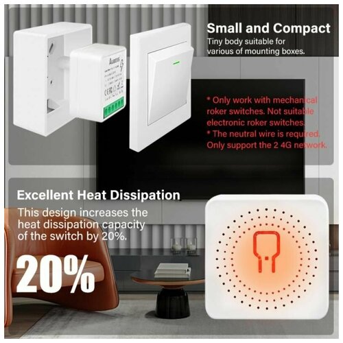 Мини переключатель WiFi реле Tuya mini Smart Switch WI-Fi 16A. Алиса, Alexa, Google Home, WiFi Smart Switch мини переключатель wifi реле tuya mini smart switch wi fi 16a алиса alexa google home маруся wifi smart switch 16a