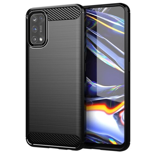 фото Матовый силиконовый чехол для realme 7 pro с текстурным покрытием металлик черный 100gadgets