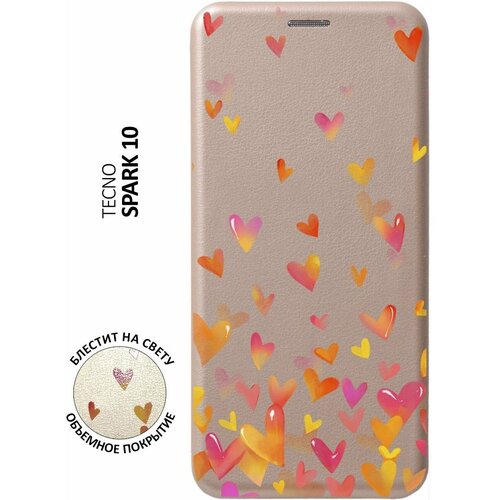 Чехол-книжка на Tecno Spark 10, Техно Спарк 10 с 3D принтом Flying Hearts золотой силиконовый чехол на tecno spark 10 техно спарк 10 с 3d принтом flying hearts прозрачный