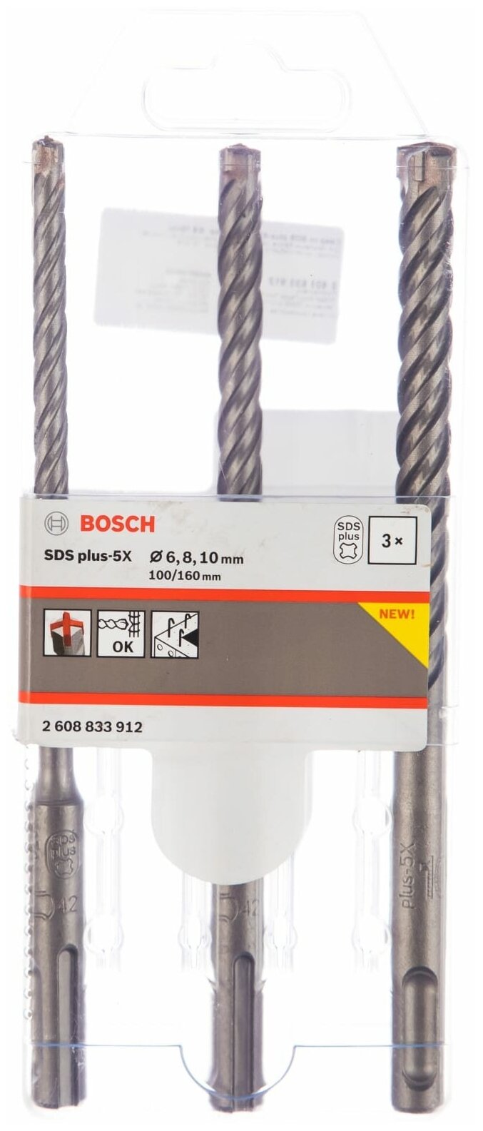 Буры Bosch plus-5x (2.608.833.912) 6 8 10 мм набор из 3 предметов