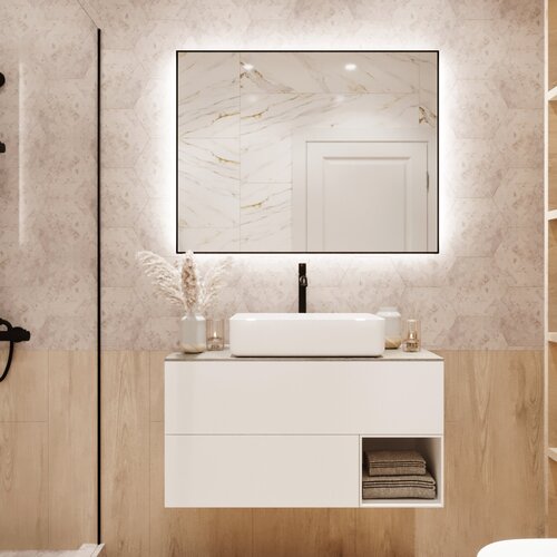 Зеркало для ванной с подсветкой позитано 80 х 100 см бесконтактный сенсор включения, черный матовый профиль