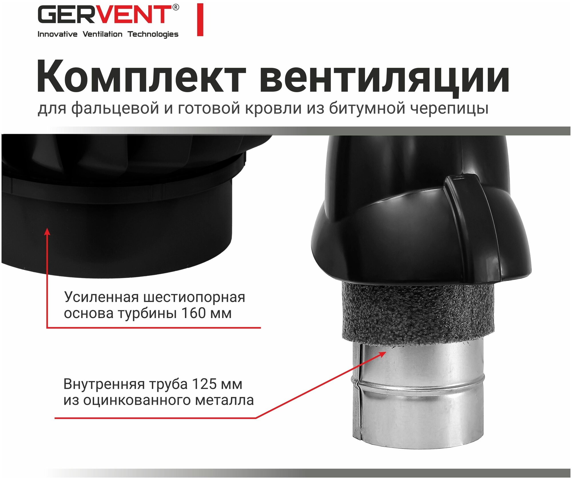 Комплект вентиляции для кровли, GERVENT, черный - фотография № 3