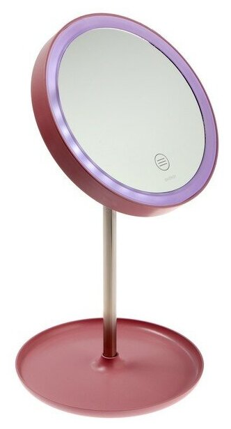 Зеркало косметическое ENERGY EN-758 LED подсветка d=15 см 4хААА (не в комплекте) розовое