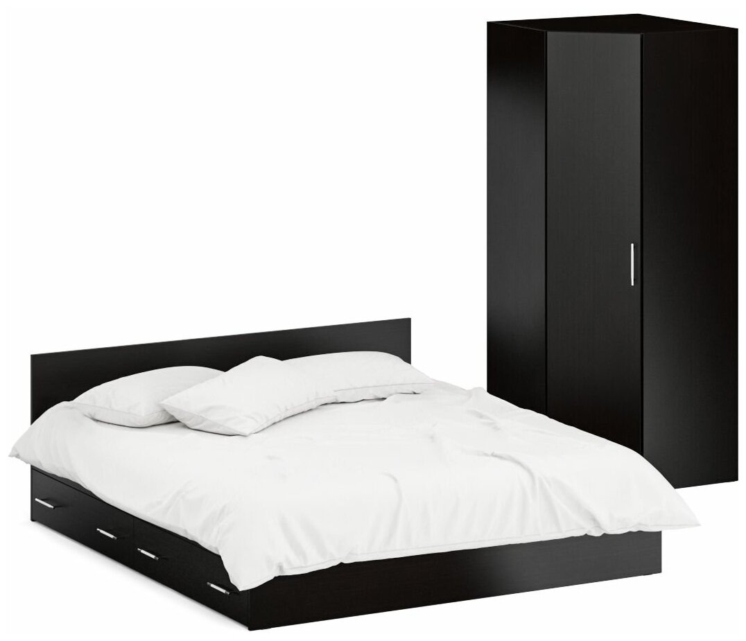 Кровать двуспальная с ящиками 1800 с угловым шкафом Стандарт, цвет венге, спальное место 1800х2000 мм, без матраса, основание есть