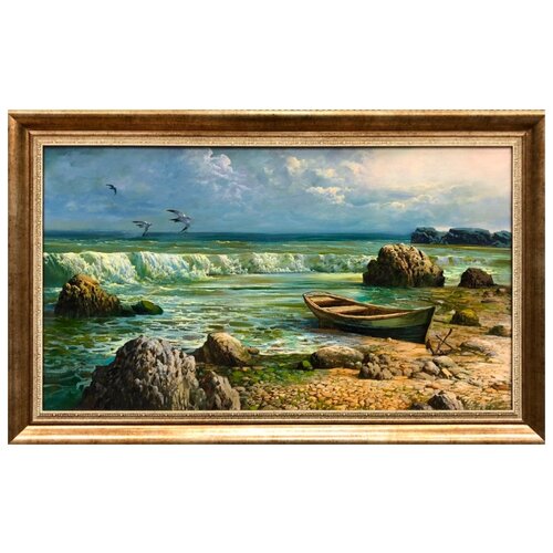 фото Картина маслом "морской пейзаж с лодкой", боровский а.ю., 2020, 40х70 prostokartina
