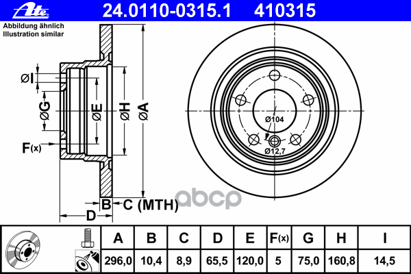 Диск Торм Bmw E81/E87/E90 2.0/2.0D 04- Зад Не Вент 296X10.4 Ate арт. 24.0110-0315.1