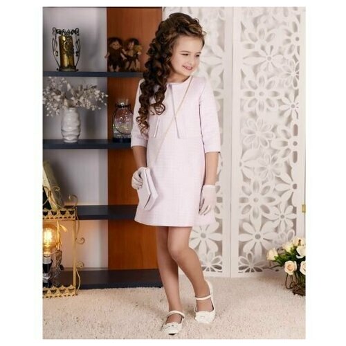 фото Нарядное платье для девочки "шарлотта" с жакетом + шляпка + сумочка, розовый, lila style, детское платье для девочки, размер 128 розовый