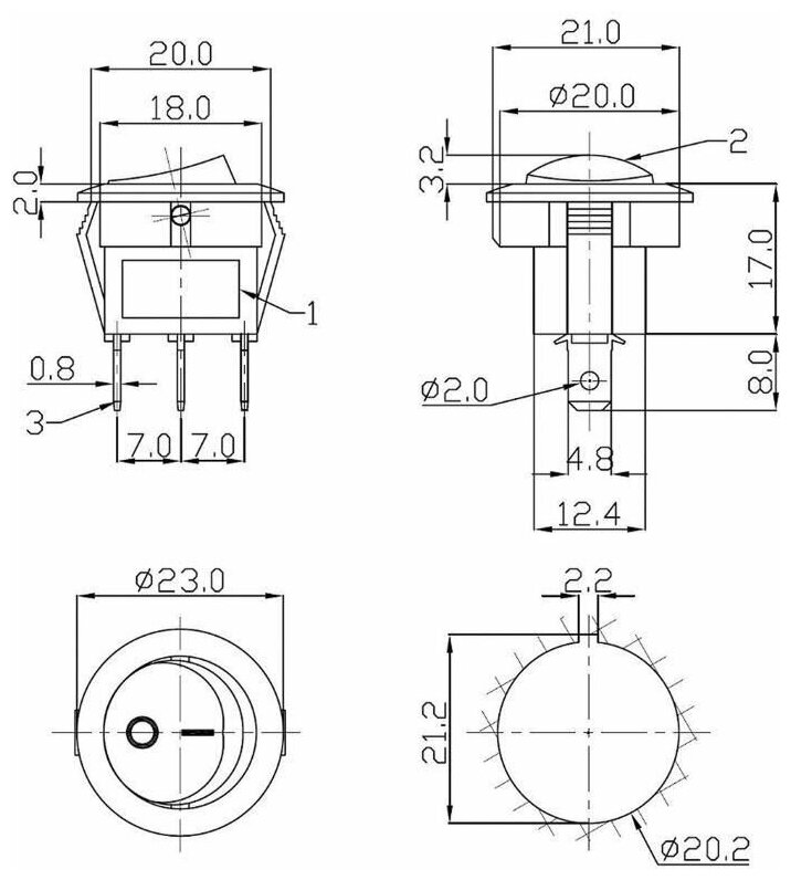 Выключатель клавишный круглый 12В 20А (3с) ON-OFF красн. с подсветкой (RWB-214) Rexant 36-2585 - фотография № 2