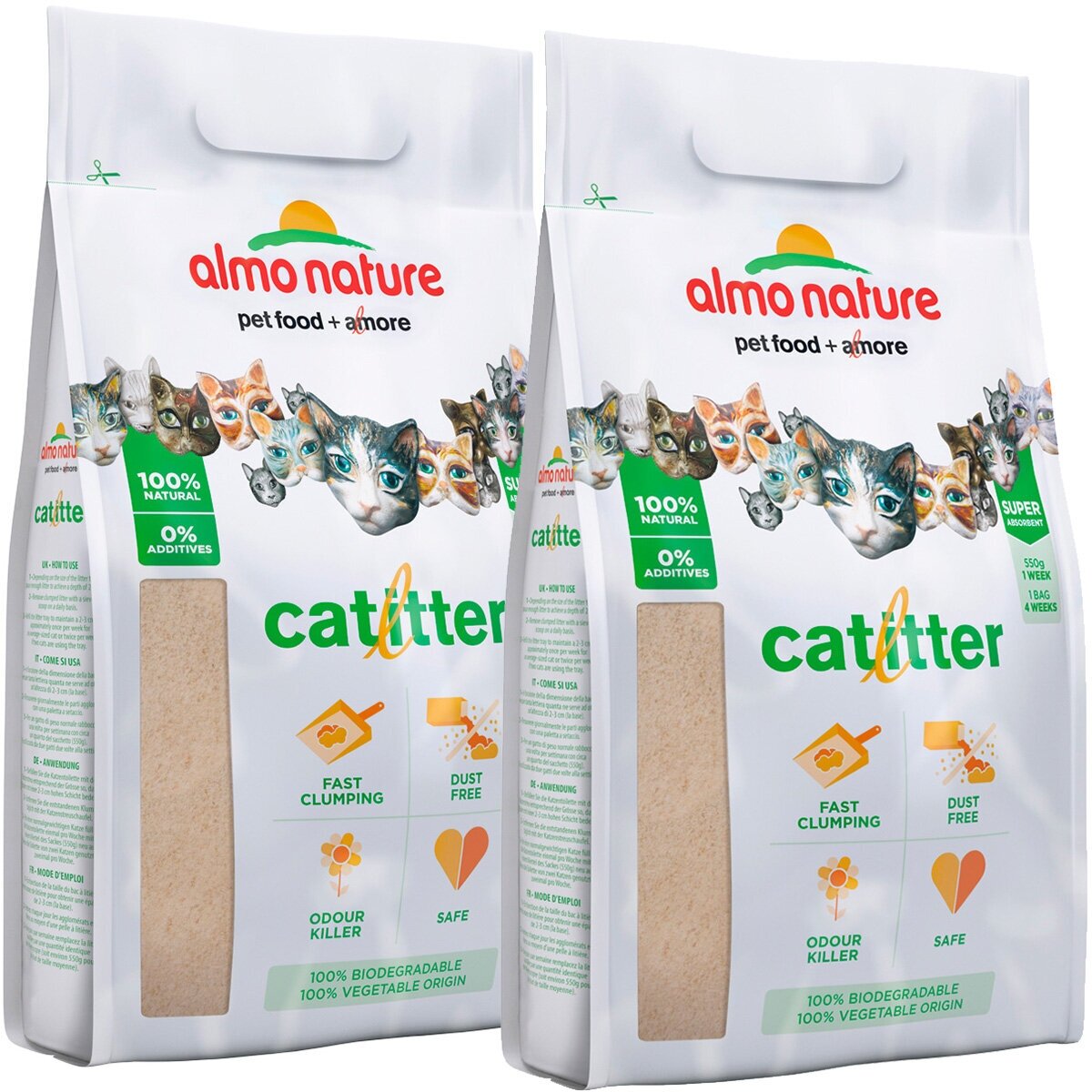 ALMO NATURE CAT LITTER наполнитель комкующийся биоразлагаемый для туалета кошек (2,27 + 2,27 кг)