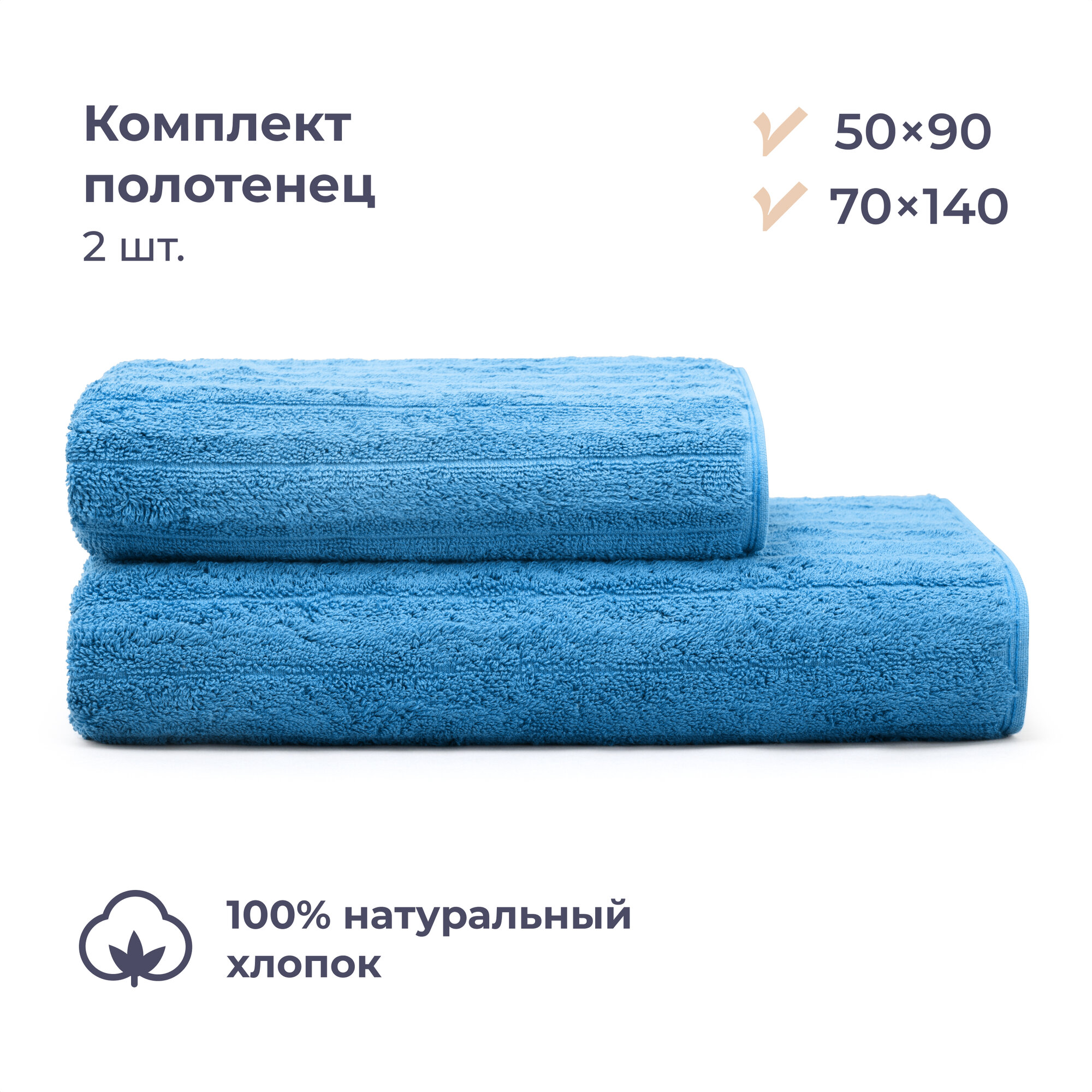 Комплект махровых полотенец 50х90/70x140 см 2 шт Homsly синий страйп