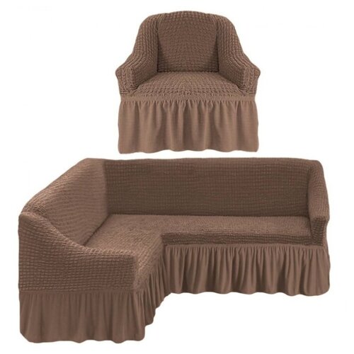 фото Karteks комплект чехлов на угловой диван и кресло gomer цвет: серо-коричневый br21613 (одноместный,трехместный)